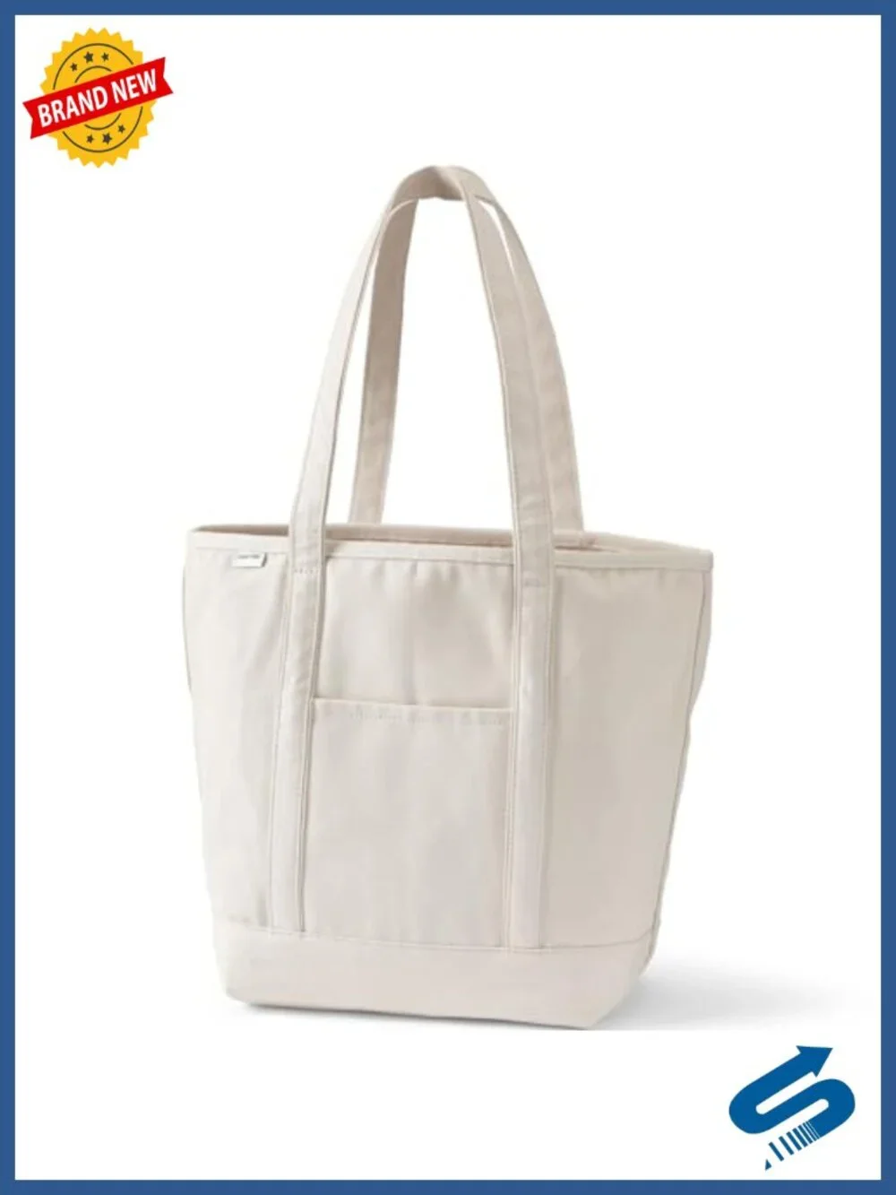 Large Long Handle Cotton Canvas Tote - Five Pockets, Key Strap, Water-Resistant